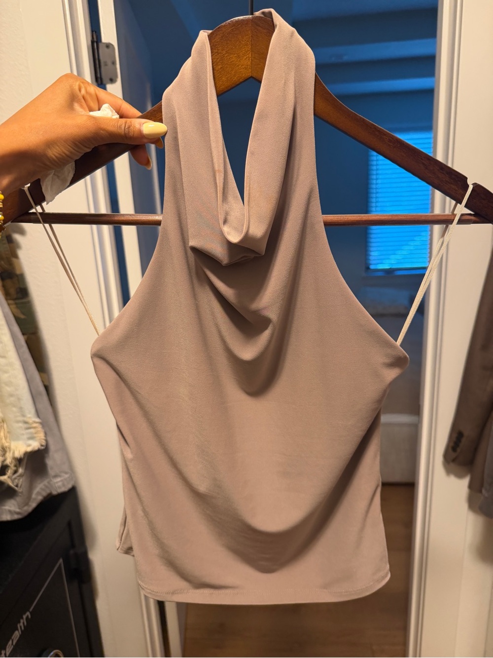 Aritzia - Draped Halter Neck Tank Top - Taupe